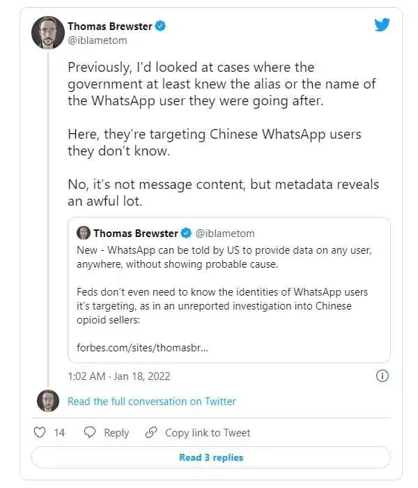 美国缉毒署搜查令_美国WhatsApp监控用户_WhatsApp